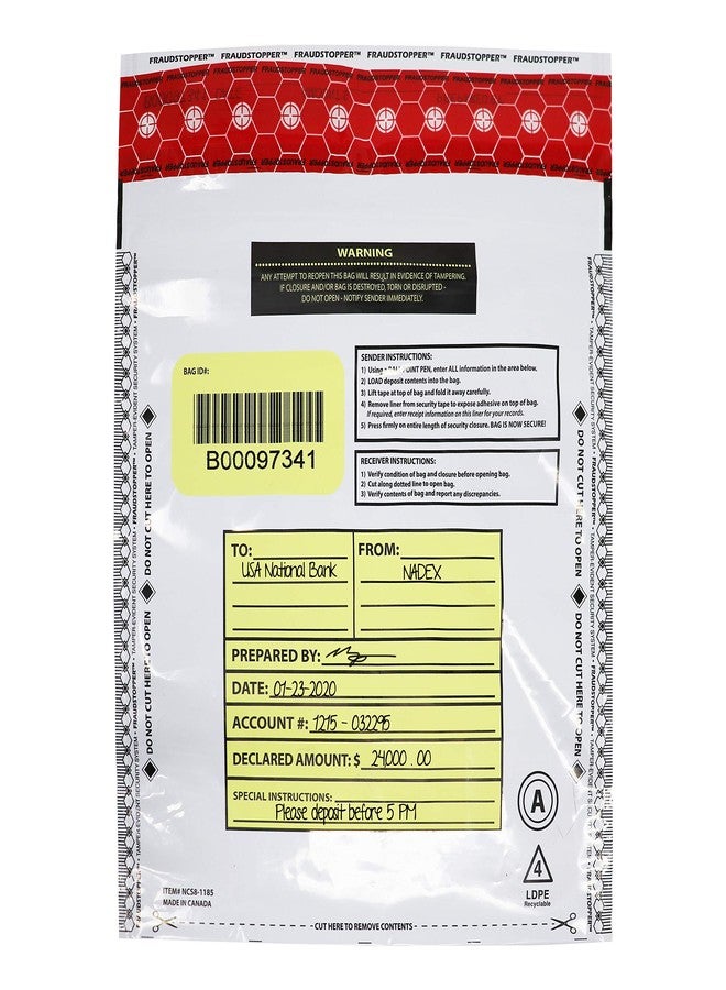 Nadex White Night Drop Tamper Evident Cash and Coin Bank Deposit Bags - 9 x 12, Opaque, 100 Pack - Image 2